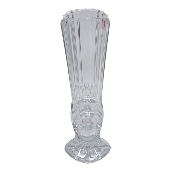 Bud Vase Clear Glass Fluted 8" High Heavyweight Flared Ribbed Footed for Flowers - Picture 4 of 7